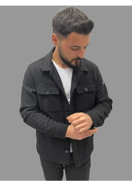 Erkek Kaşe Mevsimlik Cep Detaylı Gömlek Modeli Siyah Ceket indirimleri