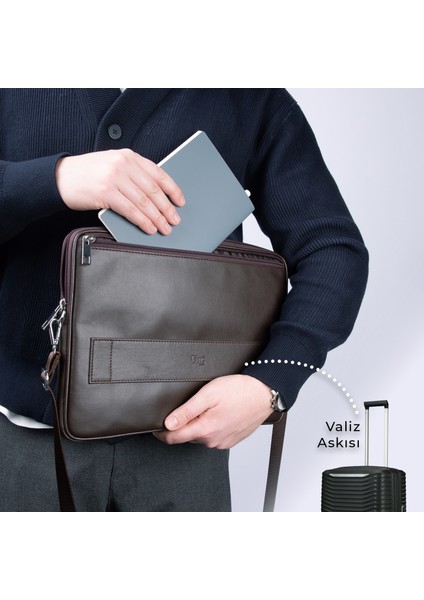 S.Deri Laptop Çantası,Tablet Çantası,13.3'' Inç,n,Omuz ve Valiz Askılı,Aksesuar ve Evrak Cepli,24*34*2 cm.,Kahverengi fırsatları