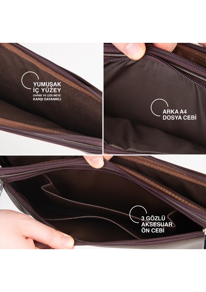 S.Deri Laptop Çantası,Tablet Çantası,13.3'' Inç,n,Omuz ve Valiz Askılı,Aksesuar ve Evrak Cepli,24*34*2 cm.,Kahverengi indirimleri