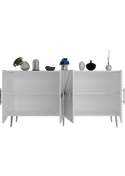 Pınar Konsol Tv Sehpası Çok Amaçlı Dolap 150 cm Beyaz Gümüş fırsatları