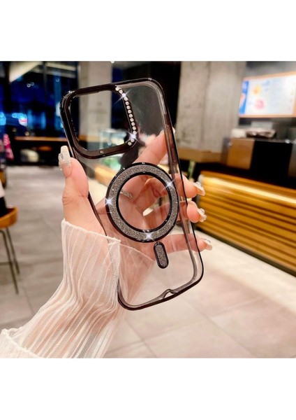 Apple iPhone 14 Pro Max Kılıf Kamera Çıkıntılı Korumalı Parlak Parılıtı Taşlı Yuvarlak Magsafe Halkalı modelleri