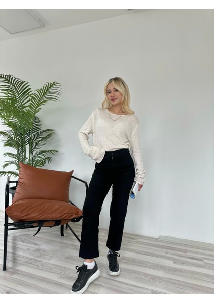 Kadın Kesik Paça Boyfit Jean Siyah modelleri
