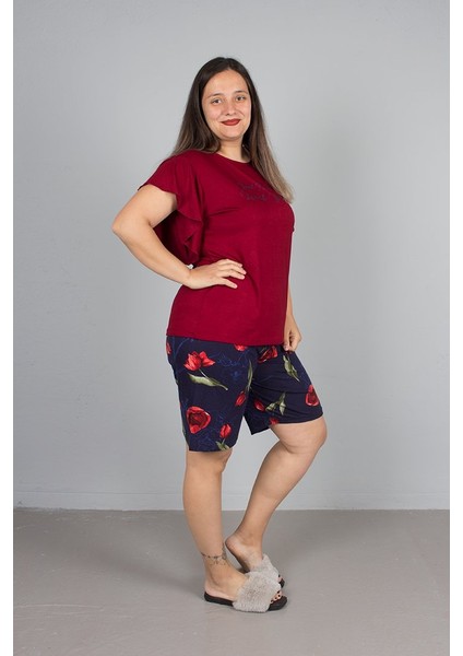 Büyük Beden Şortlu Kol Volanlı Pijama Takım modelleri