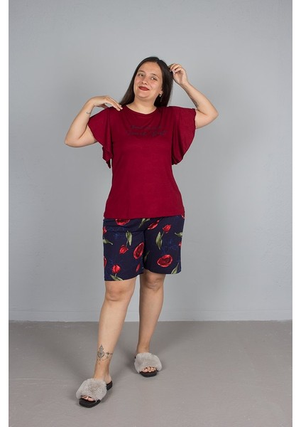 Büyük Beden Şortlu Kol Volanlı Pijama Takım indirimleri