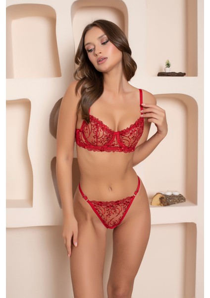 Kırmızı Dantelli Bralet Takım Iç Çamaşır Takımı Sütyen Tanga Set Dantelli Sütyen Kadın Iç Giyim Giyim fırsatları