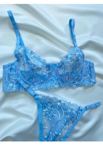 Mavi Dantelli Bralet Iç Çamaşırı Takımı Çamaşır Sütyen Takımı Sütyen Tanga Takım Kadın Iç Giyim Giyim fırsatları