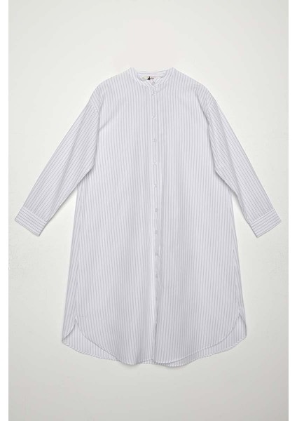 Pamuklu Çizgili Uzun Poplin Gömlek 24DS51253AL0 modelleri