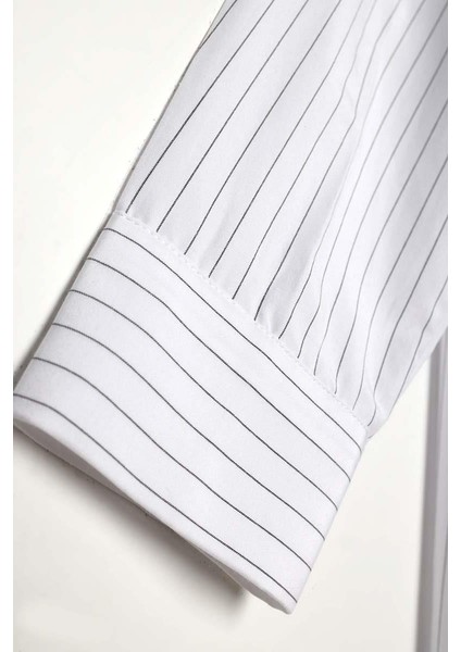 Pamuklu Çizgili Uzun Poplin Gömlek 24DS51253AL0 fırsatları