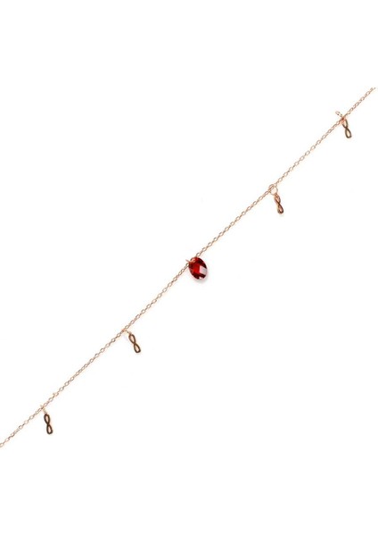 925 Ayar Gümüş Garnet Taşlı Minik Sonsuzluk Modeli Halhal Rose (Pembe)