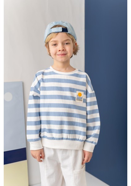 Unısex Çocuk Çizgili Sweat-Shirt - Mavi Çizgili