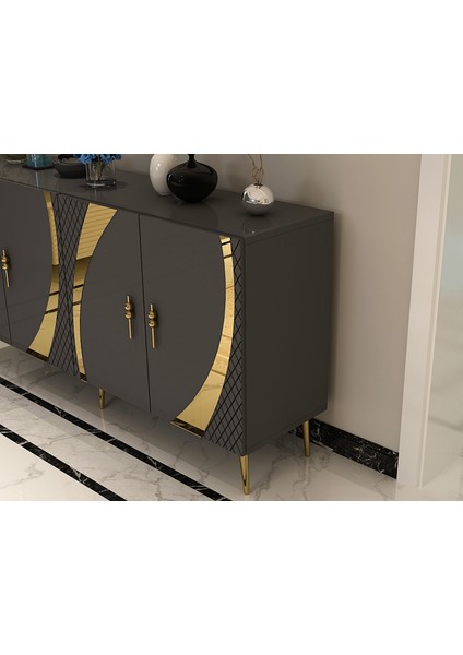 Handle Konsol Tv Sehpası Çok Amaçlı Dolap 150 cm Antrasit Altın modelleri