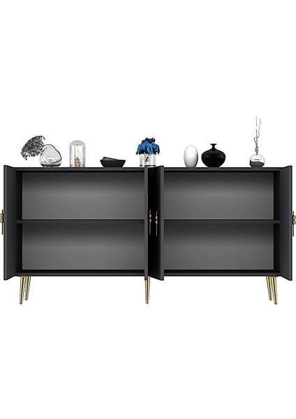 Handle Konsol Tv Sehpası Çok Amaçlı Dolap 150 cm Antrasit Altın fırsatları