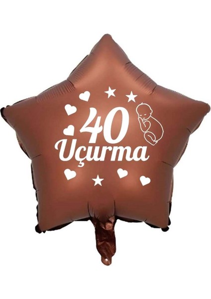 18 Inç Çikolata Kahve Renk Bebek Figürlü 40 Uçurma Temalı Yıldız Folyo Balon