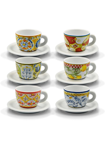 Edex ’’Capriccio Italiano’’ Porselen Cappuccino Fincan ve Tabak 6’lı Takım - 190 ml modelleri