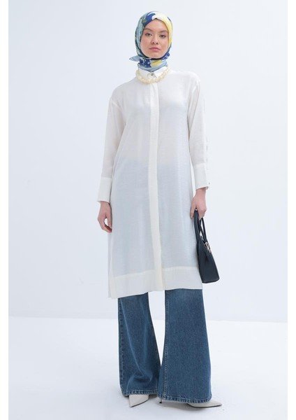 Taş Düğmeli Uzun Moda Kadınl Gömlek 24DS51259AL0 indirimleri