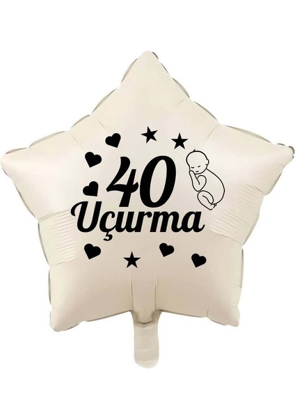 18 Inç Retro Beyaz (Krem) Renk Bebek Figürlü 40 Uçurma Temalı Yıldız Folyo Balon