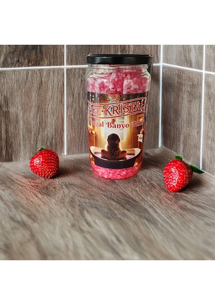 Çilek Aromalı Banyo Tuzu 1 kg Yuvarlak Cam Kavanoz