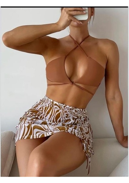 2025 Yeni Avrupa ve Amerikan Baskılı Üç Parçalı Kadın Mayo Bikini Xl Beden (Yurt Dışından)