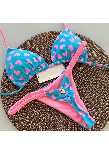Avrupa ve Amerikan Çok Renkli Baskılı Askılı Iki Parçalı Mayo Bikini Beden M (Yurt Dışından)