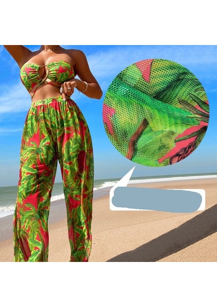 Bikini Mayo Üç Parçalı Set Uzun Pantolon Güneş Koruyucu Tüp Üst (Yurt Dışından)