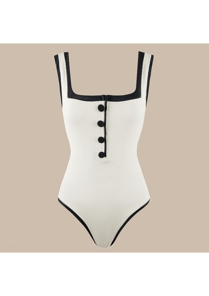 Avrupa ve Amerikan Mayo Siyah Beyaz Renk Uyumlu Bikini Küçük Chanel Tarzı Büyük Boy Basit Tek Parça Göbek Örtüsü (Yurt Dışından)