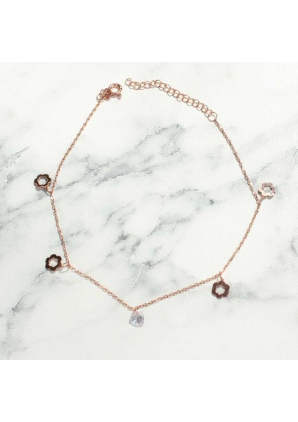 925 Ayar Gümüş Minik Zirkon Taşlı Içi Boş Çiçek Modeli Halhal Rose (Pembe) modelleri