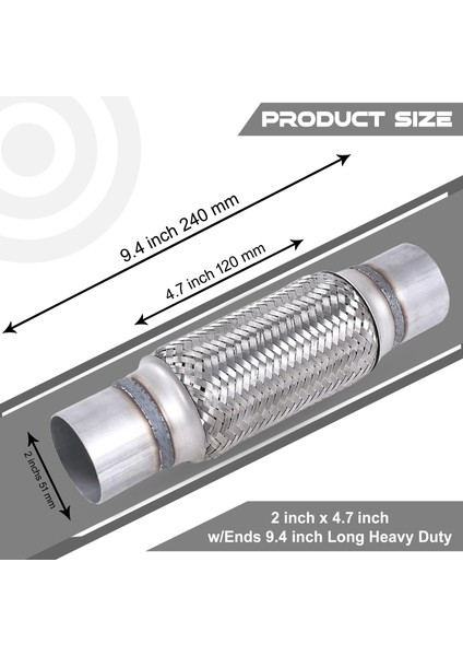 Egzoz Spiral Flex BORUSU,51MMX 240MM Üniversal Tip, Paslanmaz Çelik Çift Örgülü Flex Borusu