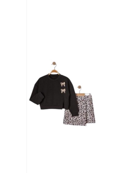 Kız Çocuk Bayramlık Leopar Şort Etekli Takım 25016S