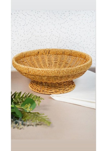Yuvarlak 32 cm Ayaklı Meyvelik 700694 Dekoratif Hasır Sunumluk