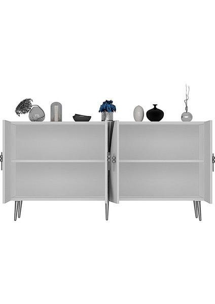 Handle Konsol Tv Sehpası Çok Amaçlı Dolap 150 cm Beyaz Gümüş fırsatları