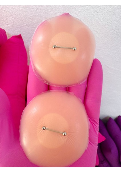 2 Adet Deliksiz Silikon Yapıştırma Gerçek Gibi Görünen Meme Ucu Nipple Piercingi (Çelik )