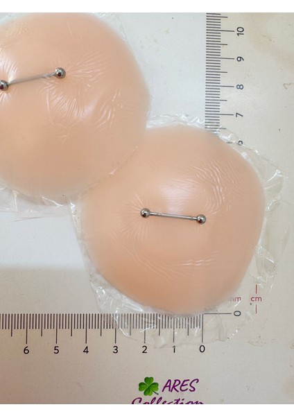 2 Adet Deliksiz Silikon Yapıştırma Gerçek Gibi Görünen Meme Ucu Nipple Piercingi (Çelik )