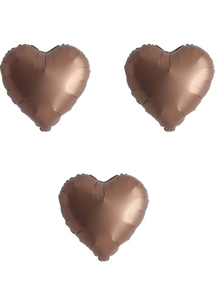 18 Inç Çikolata Kahve Renk 3 Adet Kalp Şekilli Folyo Balon