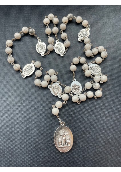 Meryem Ana'nın Yedi Kederi Tesbihi - 6mm Havlit Doğal Taş- Our Lady 7 Sorrows Rosary / Meryem Ana Kolye