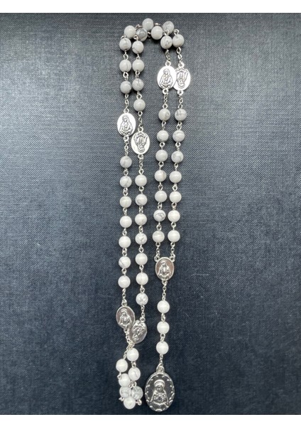 Meryem Ana'nın Yedi Kederi Tesbihi - 6mm Havlit Doğal Taş- Our Lady 7 Sorrows Rosary / Meryem Ana Kolye fiyatları