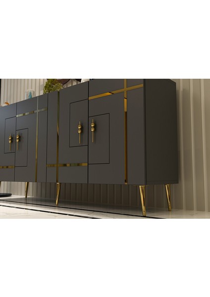 Honest Konsol Tv Sehpası Çok Amaçlı Dolap 150 cm Antrasit Altın fiyatları