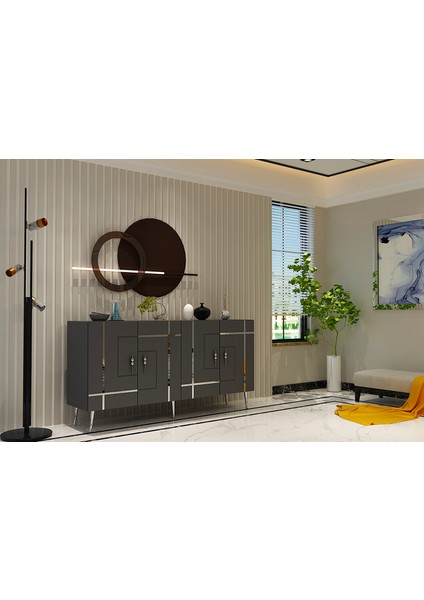 Honest Konsol Tv Sehpası Çok Amaçlı Dolap 150 cm Antrasit Altın indirimleri