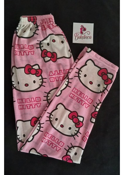 Pembe Kumaş Üzerinde Hello Kitty Desenli Pijama Altı