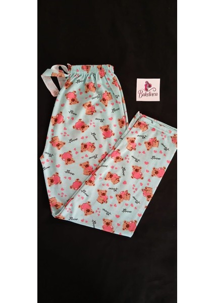 Açık Mavi Ayıcıklı ve Kalp Desenli Pijama Altı Açık Mint Yeşili indirimleri