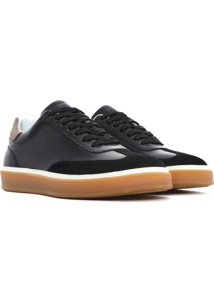 Erkek Siyah Bağcıklı Deri Sneaker 25SFD641914