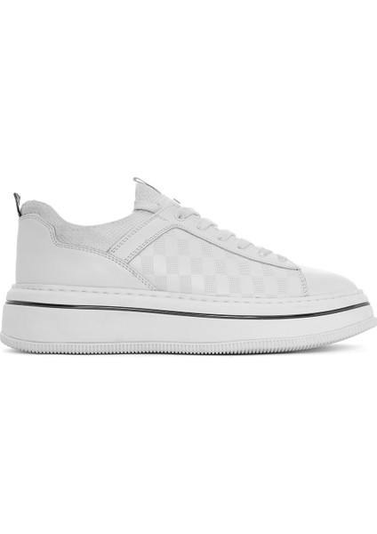 Erkek Beyaz Bağcıklı Kalın Tabanlı Deri Sneaker 25SFD650214