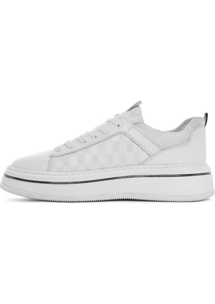 Erkek Beyaz Bağcıklı Kalın Tabanlı Deri Sneaker 25SFD650214