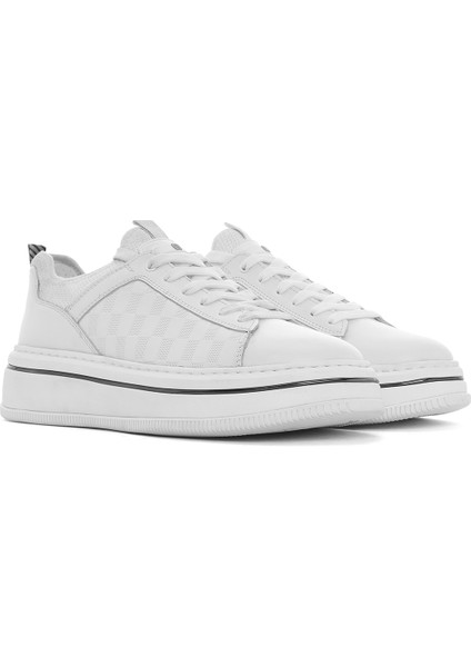 Erkek Beyaz Bağcıklı Kalın Tabanlı Deri Sneaker 25SFD650214
