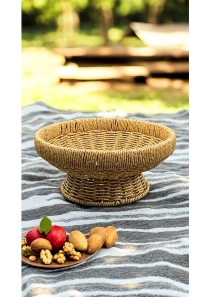 Yuvarlak 26 cm Ayaklı Meyvelik 700696 Dekoratif Hasır Sunumluk