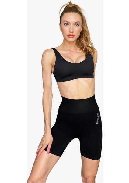 Seamless Toparlayıcı Siyah Kısa Spor Tayt