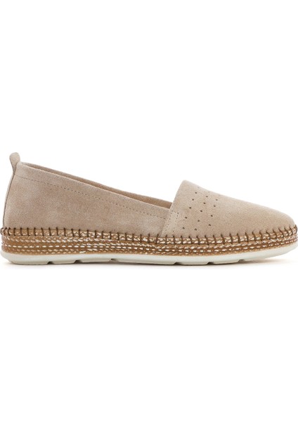 Kadın Bej Süet Deri Comfort Loafer 25SFD500510