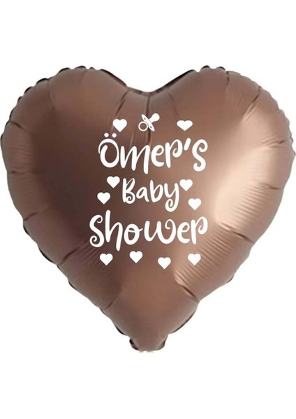 18 Inç Çikolata Kahve Renk Kişiye Özel Baby Showers Yazılı Emzik-Kalp Figürlü Kalp Folyo Balon
