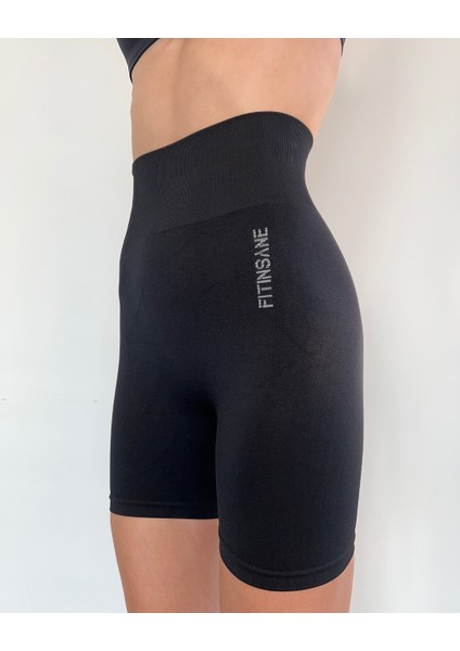 Seamless Toparlayıcı Siyah Kısa Spor Tayt