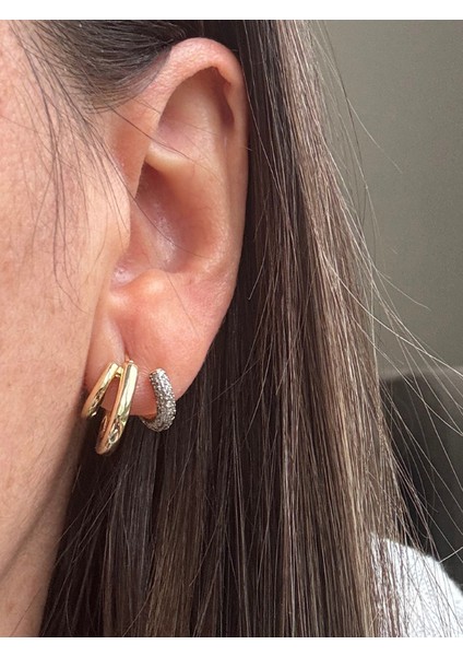 Çift Renkli Bombeli Taşlı Minik Halka Küpe