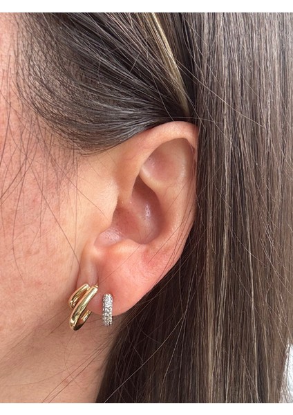 Çift Renkli Bombeli Taşlı Minik Halka Küpe modelleri